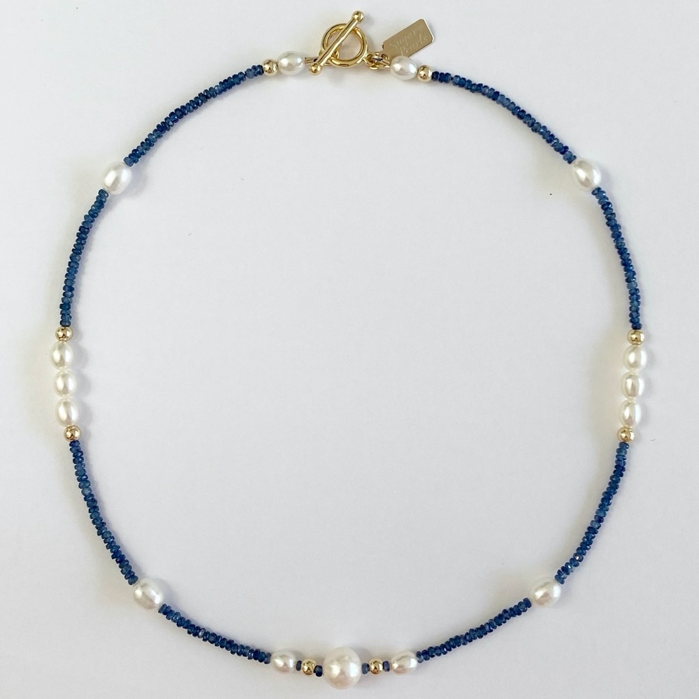Freshwater Pearl, Sapphire & 14K Gold Necklace - Picture 8 of 8